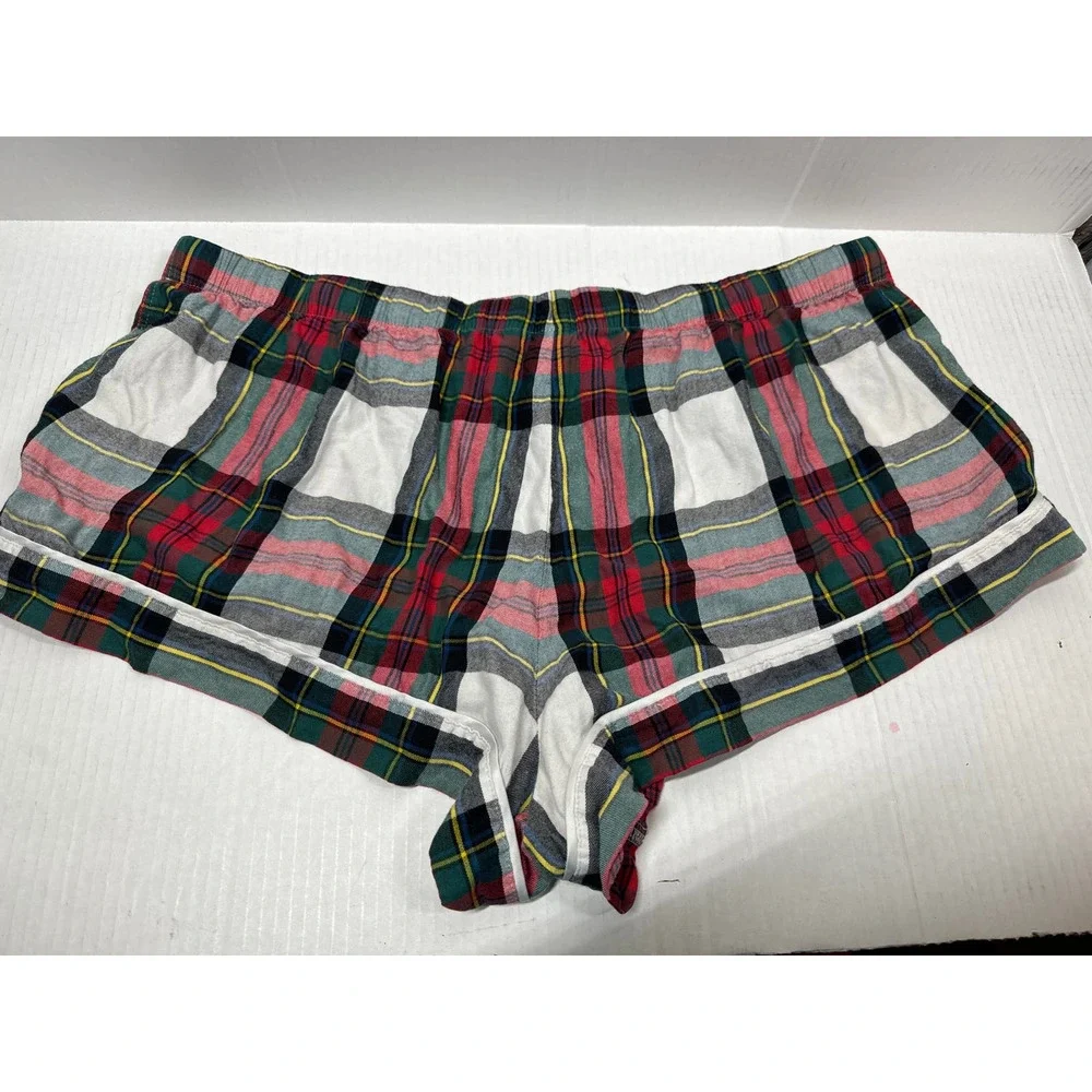 Victoria's Secret Plaid Red Green White Sleep Shorts High Rise‎ Womens Size XL